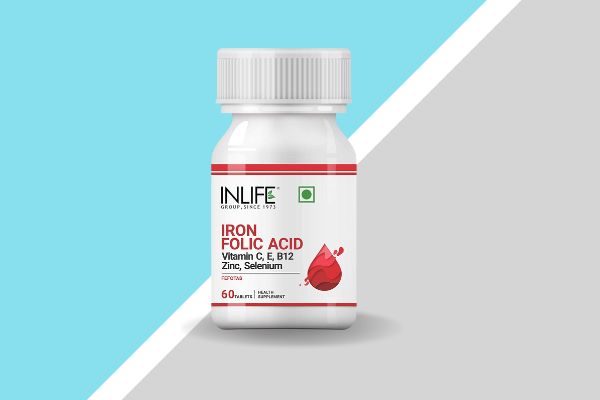 INLIFE Chelated Iron Folic Acid Supplement:
