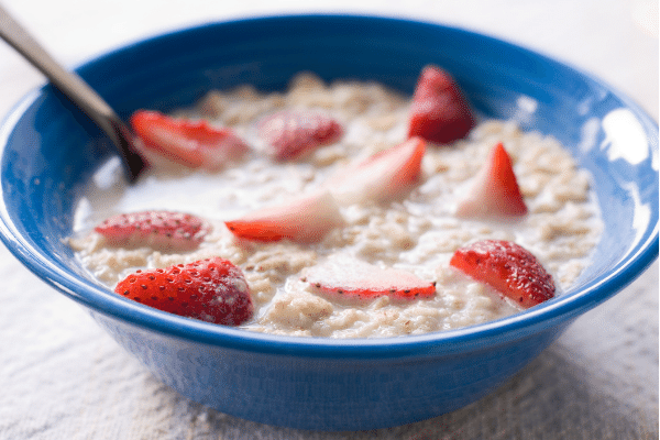 Whey with strawberry and oatmeal.